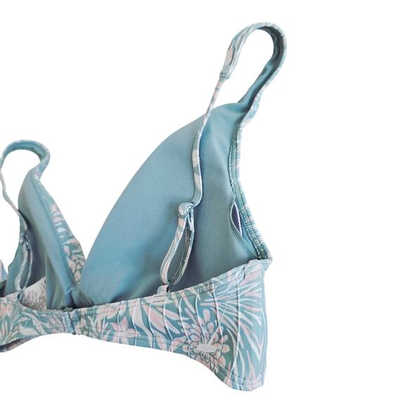 Roxy Love the Ocean Teal Green Tropical Floral Bikini Top Swimwear Size Large - Picture 3 of 4